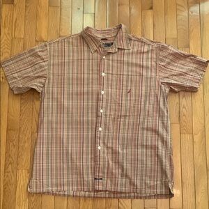 Nautica Brown Casual Button Down Shirt Plaid Short Sleeve (Tan)